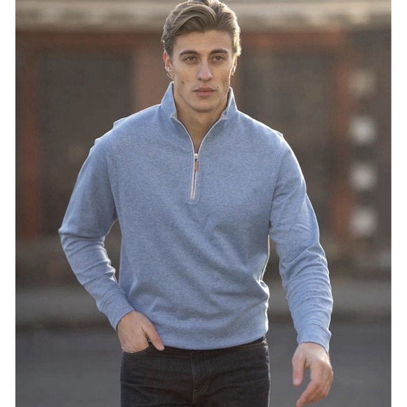 Collars & Co Men's Medium Cloud Textured Quarter Zip Pullover Royal Blue NEW